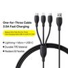 BASEUS Сверхбыстрый кабель для быстрой зарядки «три в одном» USB на Micro USB+Lightning+USB-C 3.5A 0.8м