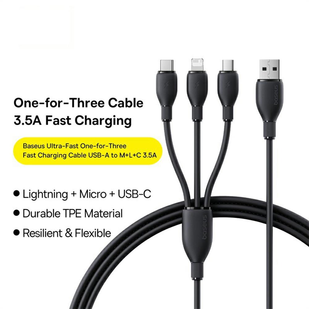 BASEUS Сверхбыстрый кабель для быстрой зарядки «три в одном» USB на Micro USB+Lightning+USB-C 3.5A 0.8м