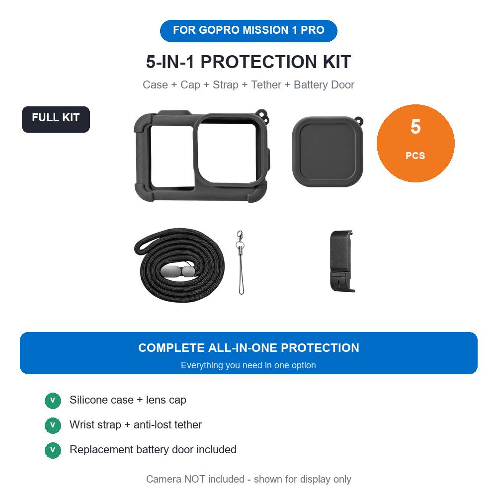 Для GoPro Mission 1 Pro Силиконовый Чехол Защитная Оболочка Крышка Объектива Крышка Батарейного Отсека Ручной Ремешок Ударопрочный Защита от Царапин Комплект Аксессуаров