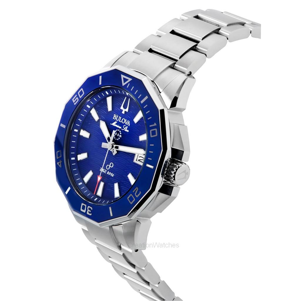 BULOVA Мужские часы Marine Star Precisionist из нержавеющей стали с синим циферблатом, кварцевые, для дайвинга 96B433 200M