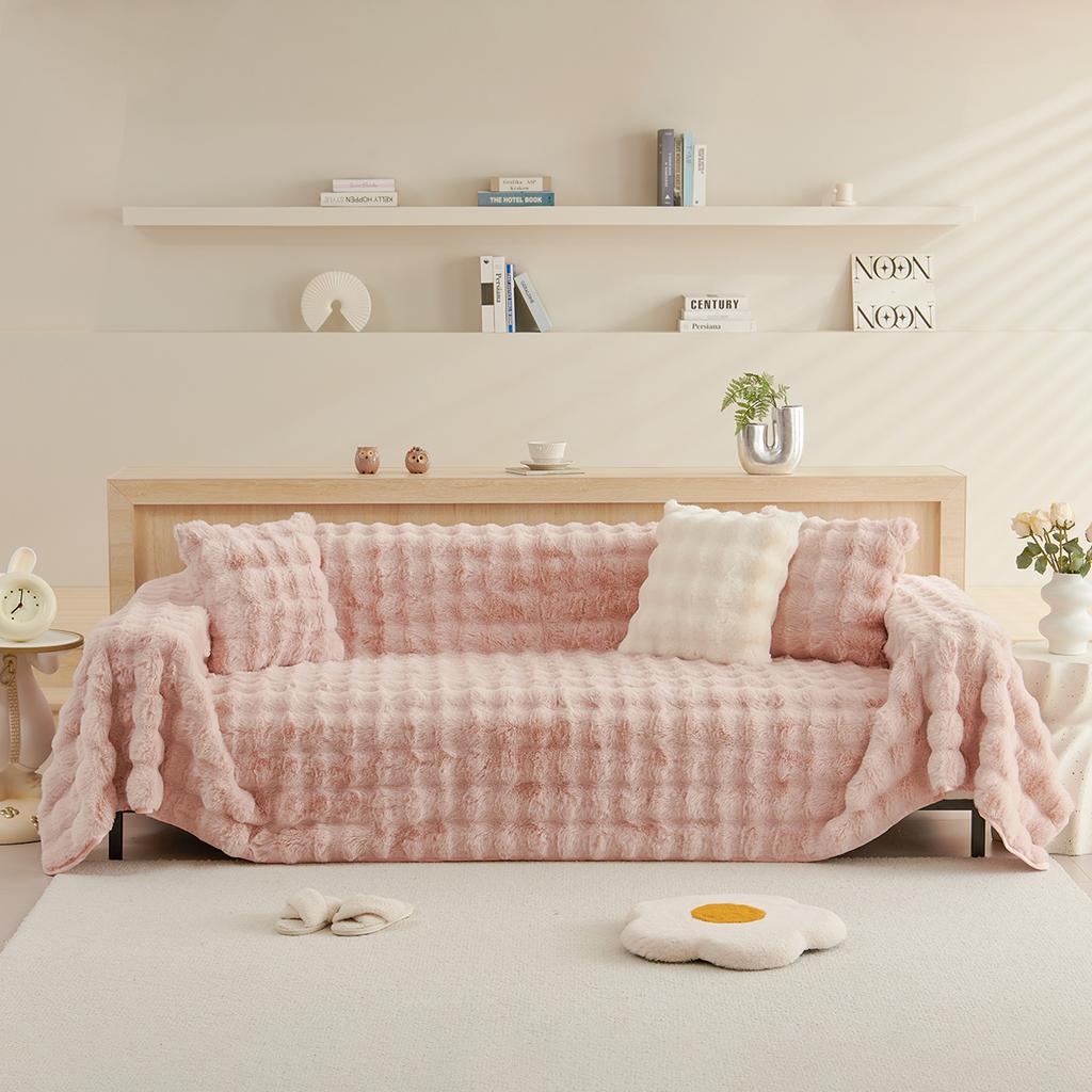 Зимнее мягкое и удобное плюшевое полотенце для дивана с кроликом и пузырьками, простое современное однотонное универсальное полотенце для дивана