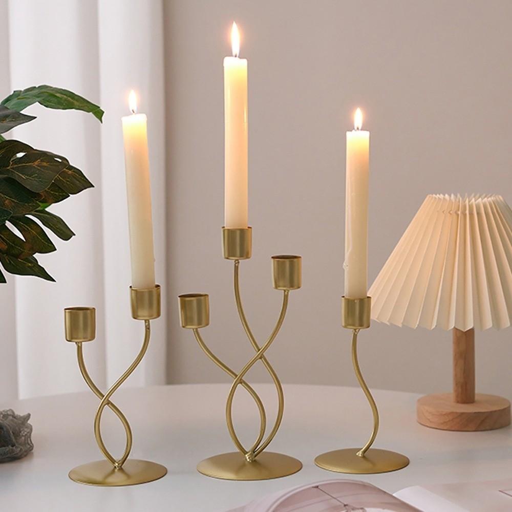 Golden Candlestick Crafts Stable Base Candle Holder Simple Desk Candle Ornament  For Dining Room