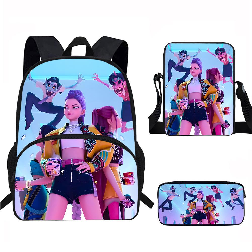 K-Pop Demon Hunters 3-Piece Student Backpack Set Anime-Themed Trendy Printed Backpack Set