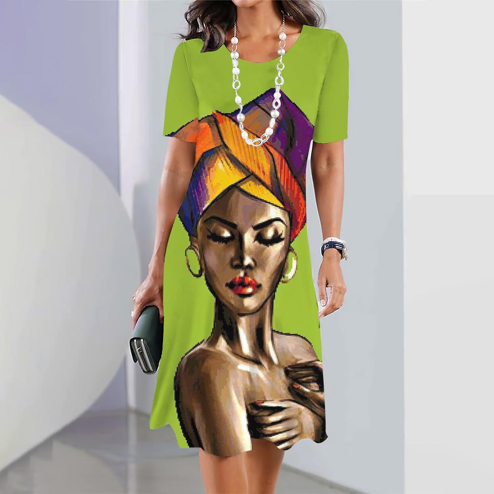 2024 Новые платья с 3D-принтом лица для женщин, элегантные платья миди, летнее женское платье с коротким рукавом, модная одежда больших размеров
