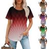 Women's Fashionable Casual Pleated Round Neck Printed Short Sleeved T-shirt Top
