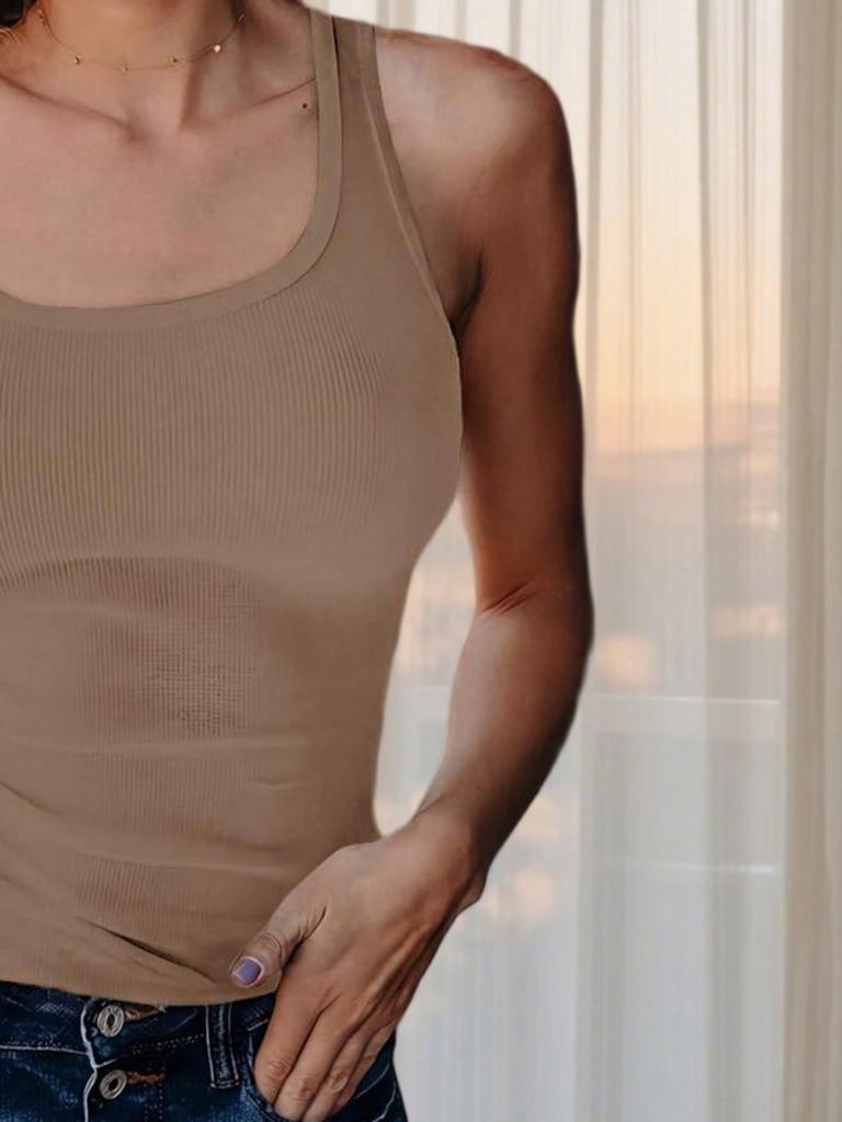 Women's Ribbed Tank Top Sleeveless Scoop Neck Slim Fit Cami for Streetwear and Layering