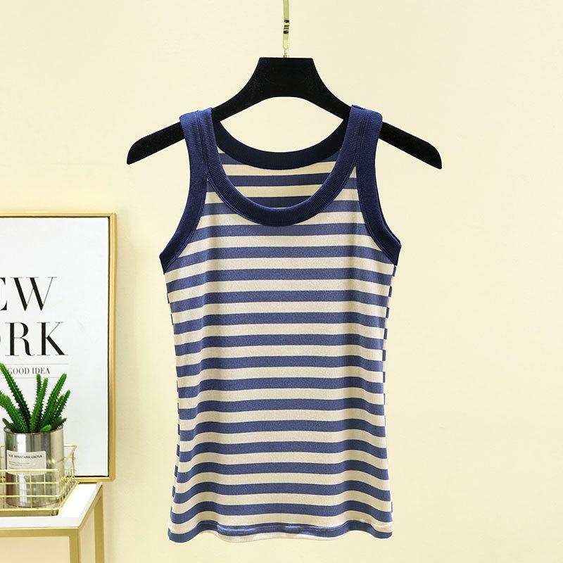 Повседневные женские облегающие майки с тонкими бретелями, модные майки без рукавов, свободные летние майки с круглым вырезом, полосатые майки