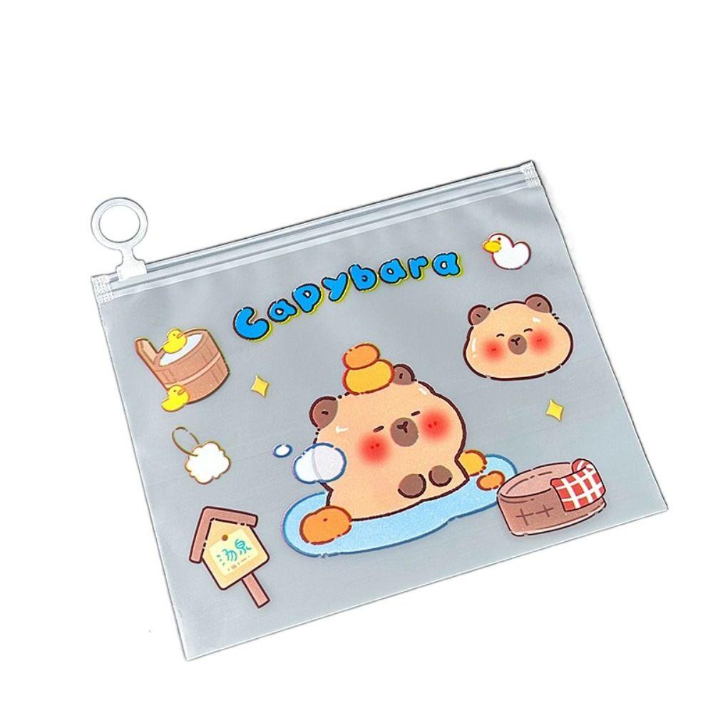 PVC Capybara File Bag Cute Cartoon Zip File Bag New Test Paper Storage Pouch  Student