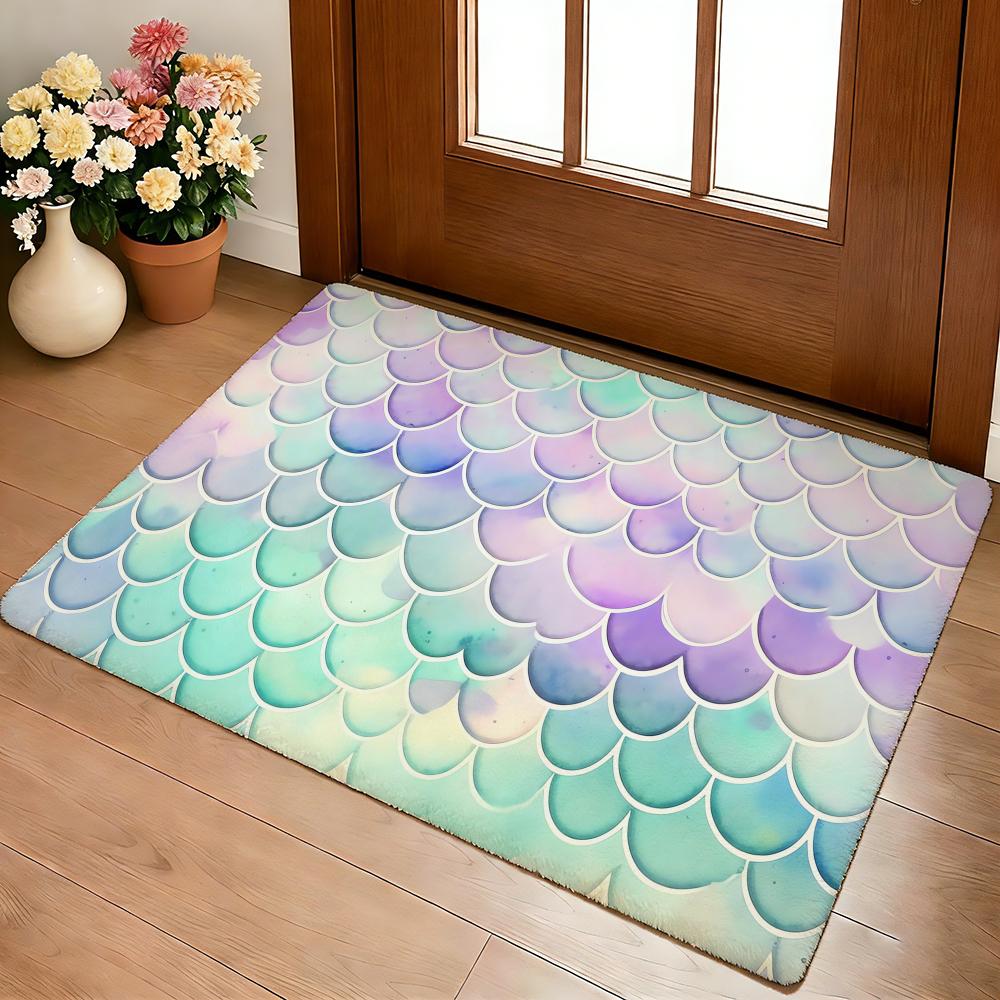 Fish Scales Pattern Floor Mat Cozy Flannel Soft Thick Non-Slip Mat For Living Room Bedroom Kitchen Decor Rugs