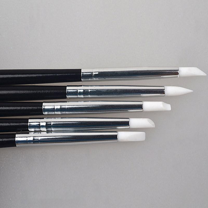 5 Pcs Nail Art Acrylic Silicone Nail Pen Stainless Steel Dotting Tools Painting Pens