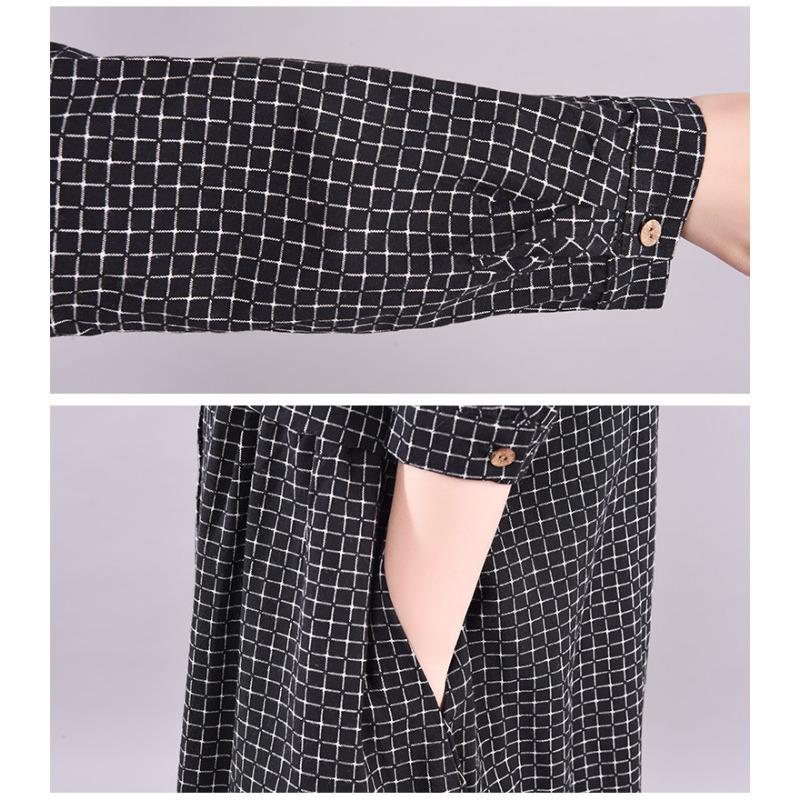 Plaid Dress Women's New Autumn and Winter Plus-size Loose Retro Over Knee Meat Cover Black Mid-length Dress