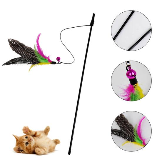 Привлекательная палочка для кошек, облегчающая давление, черная дразнилка для котенка, интерактивный стержень с перьями-колокольчиком