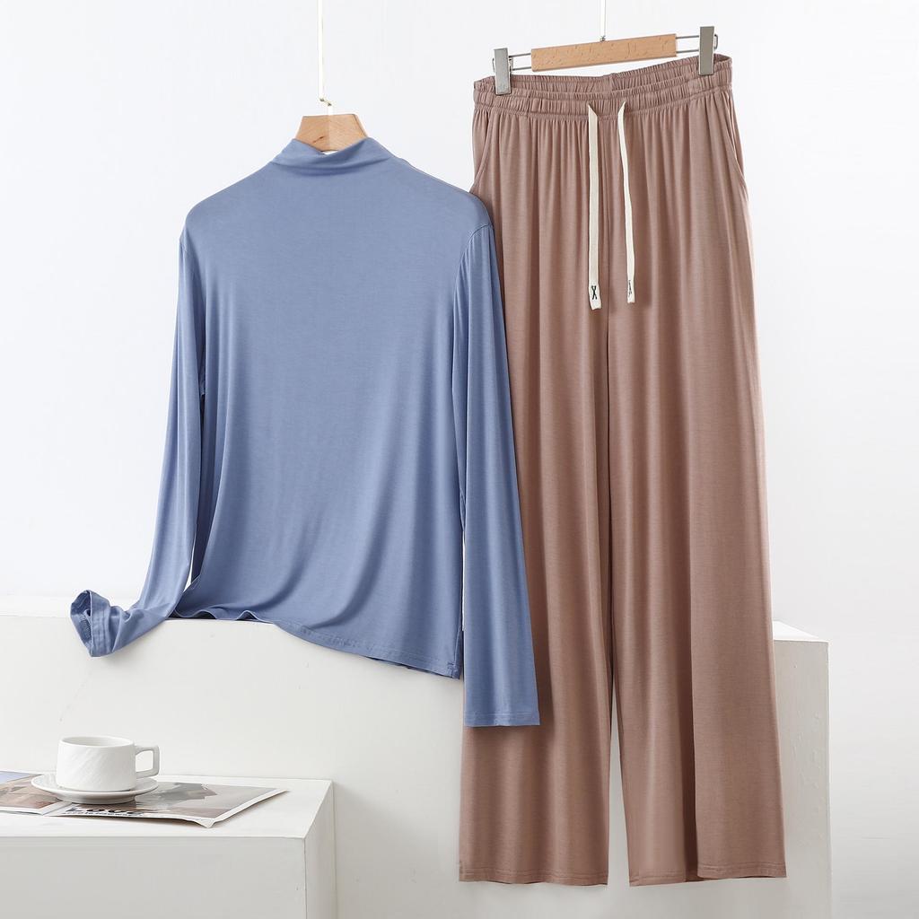 Женский пижамный комплект с высоким воротником и длинным рукавом с защитой плеч - Мягкий, гладкий, больших размеров, летняя одежда для сна