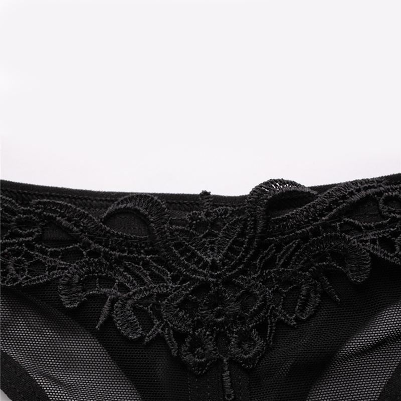 Sexy Lace Women Underwear Pearl Massage Hollow Out Low Waist Triangle Panties Transparent Mesh Underpants
