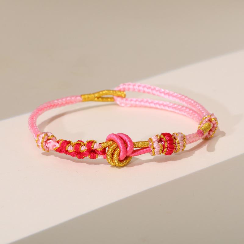 Плетеная браслет с узлом-ямочкой: Полуфабрикаты ручной работы из веревки с золотыми бусинами и красным плетеным дизайном для женщин