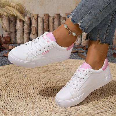 Празднуйте Белые Женские Весенне-Осенние Кроссовки на Плоской Подошве из Кожи Повседневные На Шнуровке Студенческие в Стиле Колледжа Обувь для Скейтборда Женская