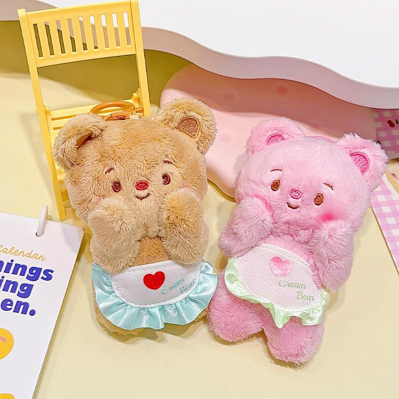 Bear Whimsical Cream Face Plush Keychain Adorable Keyring For Stylish Gift Girls