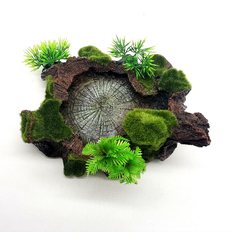 Кормушка для рептилий, миска для воды, искусственный ствол дерева, декор из мха для черепахи, ящерицы, геккона, змеи