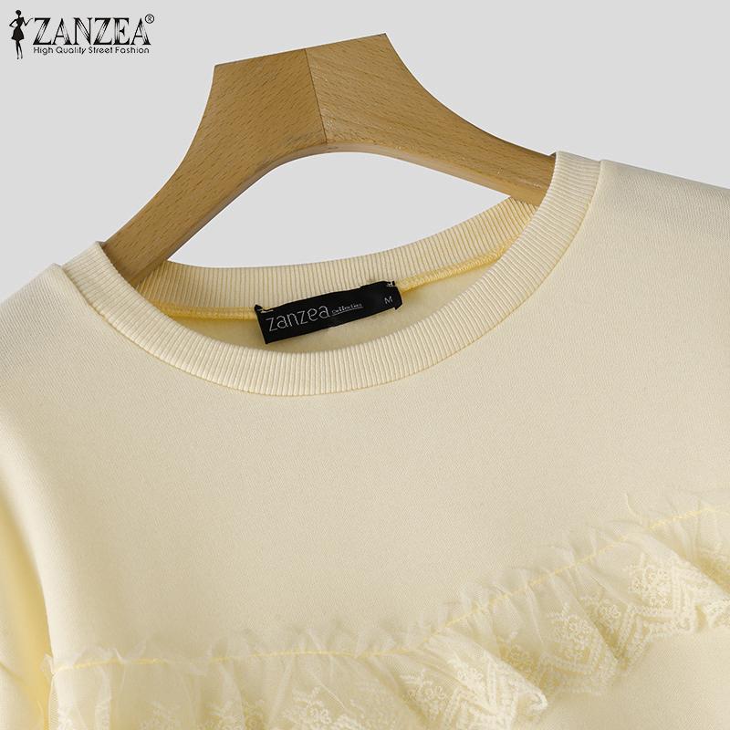 ZANZEA Женская мода круглый вырез длинный рукав многослойный оборчатый пуловер толстовки