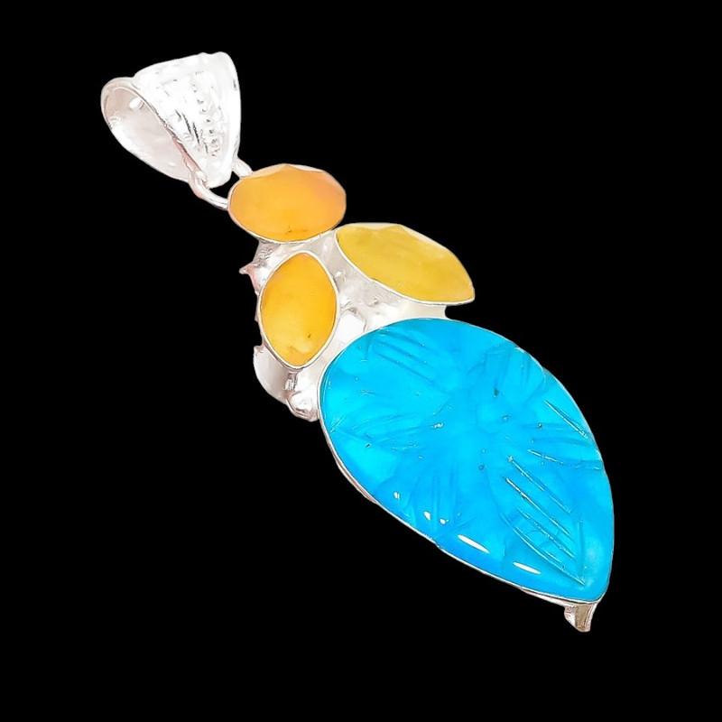 Neon Blue Apatite, Sapphire Gemstone 925 Sterling Silver Jewelry Pendant 2.48" AH-5163