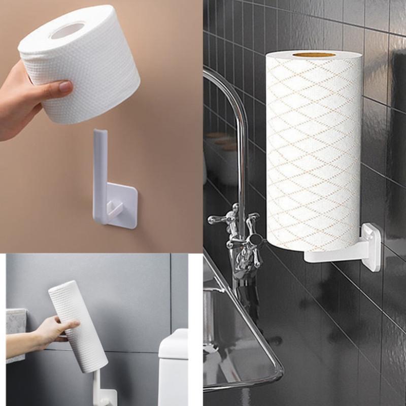 No Trace Sticky Hook Kitchen Roll Paper Organizer Bathroom Storage Rack Hanging Toilet Paper Holder