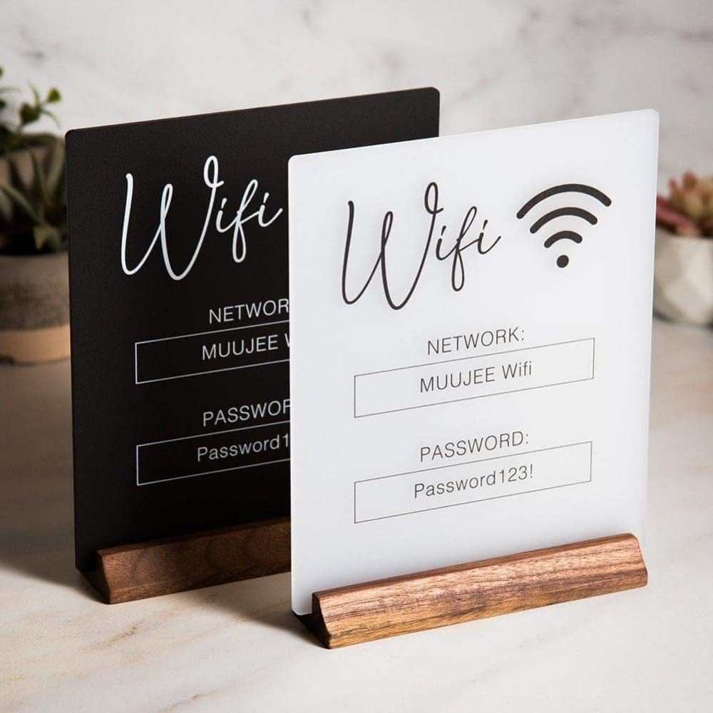 Wifi Password Sign Elegant Acrylic Table Wifi Sign Board for Guest Use Free Network Wifi Notice Decor No Base