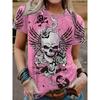 2024 Women's Casual Crew Neck Printed 3D Skull Pattern T-Shirt Summer Fashion Breathable Refreshing High Quality Short Sleeves