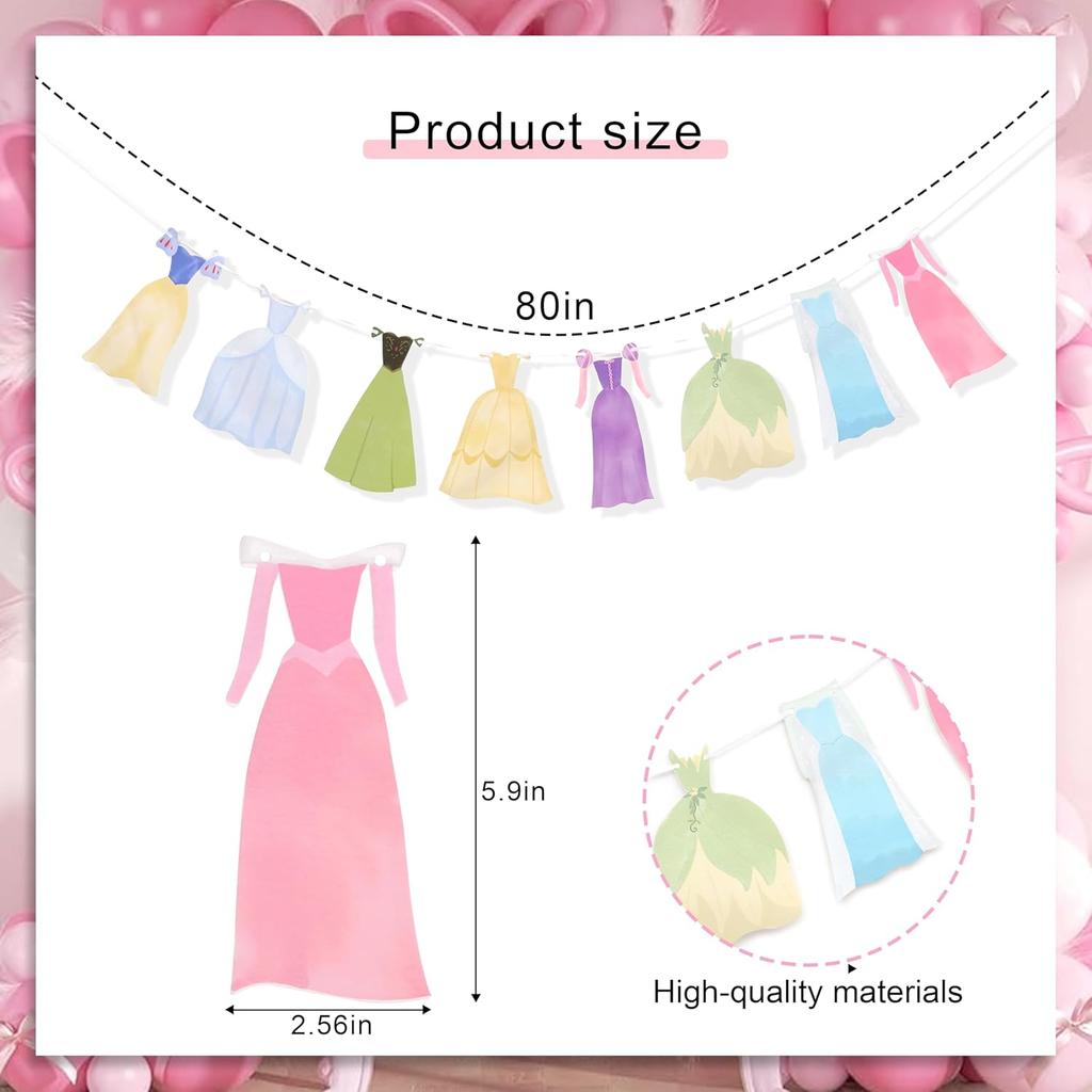 Princess Party Bunting Banner - Princess First Birthday Party Banner,Dress Banner Birthday Decoration, Girl's 1st Party Supplies (banner)