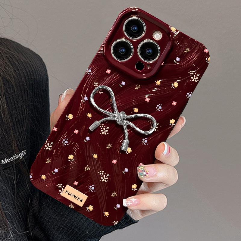 Floral Bow Suitable for Apple 16 Mobile Phone Case Iphone15PRO Three-dimensional Doll 14 Full Cover Anti-fall 13/12
