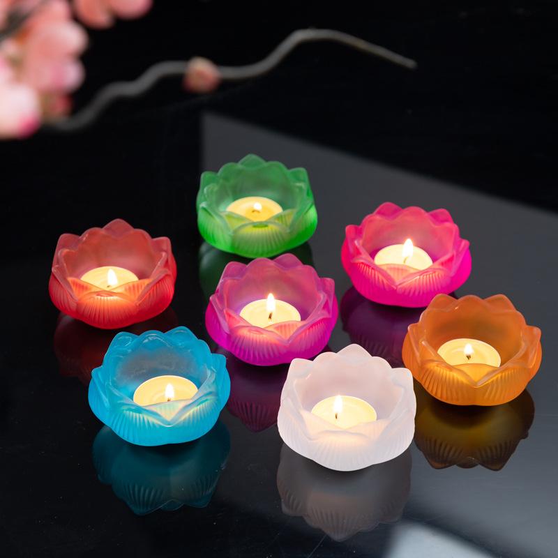 7.7cm Crystal Butter Lamp Handmade Lotus Incense Burner Household Buddha Zen Candle Holders Glass Cone Censer