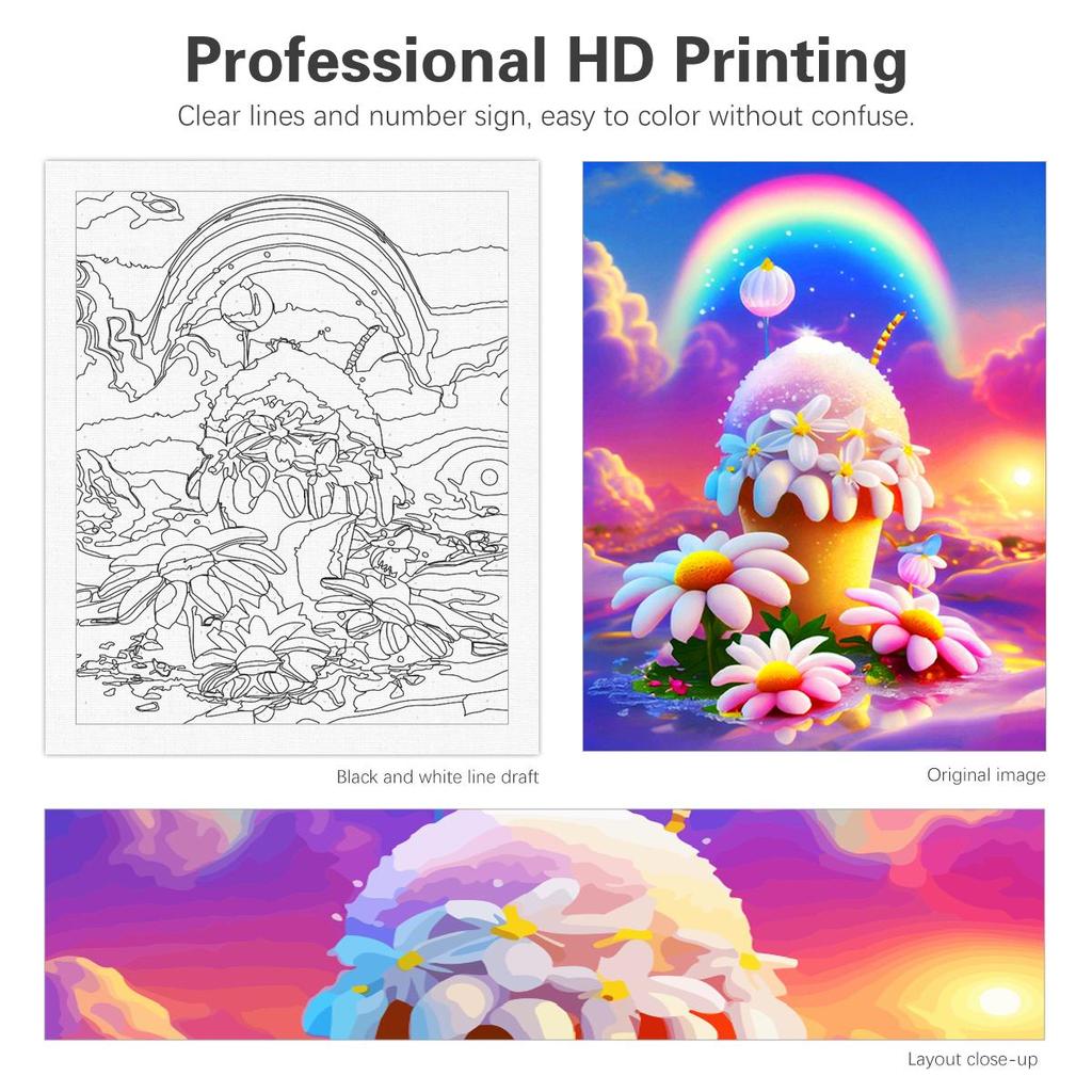 Рамка для рисования по номерам, наборы Радуга, мороженое, пейзаж, акриловая краска на холсте, цветок, ручная работа, поделки своими руками, настенная картина для домашнего декора 40x50