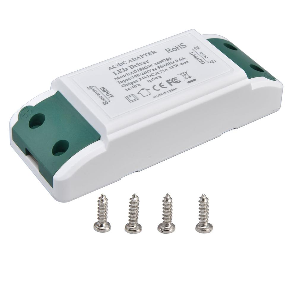 LED Driver 24V DC 0.75A 18W Quiet Operation Constant Current 24V Transformer for LED Strip Lights AC100‑240V