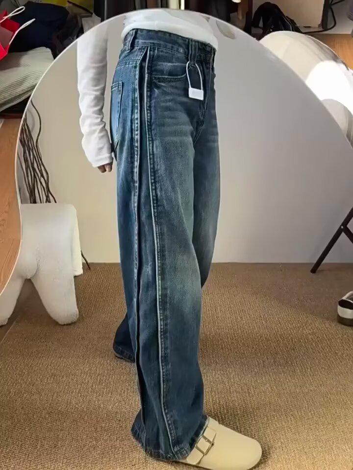 Женские джинсы больших размеров в стиле ретро, с широкими штанинами, с эффектом варки, зауженные, прямого кроя, свободные, для лета 2025