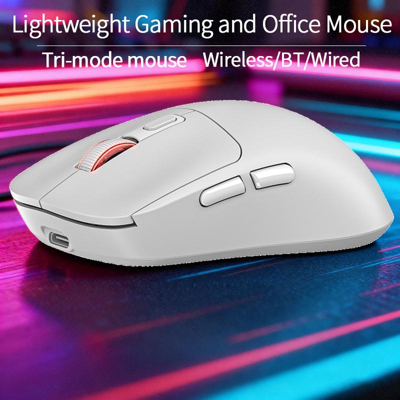 YINDIAO Легкая беспроводная игровая мышь, трехрежимная 2,4G/USB-C проводная/BT, 5000 DPI 1000 Гц, эргономичная, для ПК Mac Ноутбука Настольного компьютера