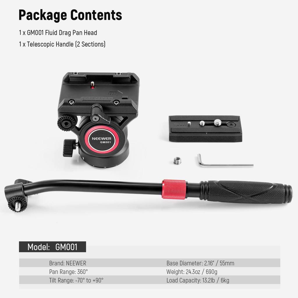 Neewer GM001 Video Tripod Head with Fluid Quick Release Telescoping and Scale Base Maximum Load Capacity of Compatible with DSLR Camcorders Head,