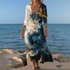 Платья для женщин Винтажный принт Туника с завышенной талией Миди платье Летнее Повседневное платье с рукавом 3/4