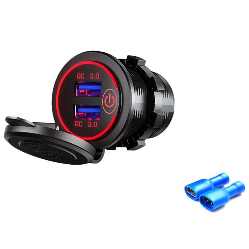36W Car Charger Quick Charge 3.0 Dual USB Socket 12V/24V USB Fast Charger Socket Waterproof with Touch Switch Electronic Lighter