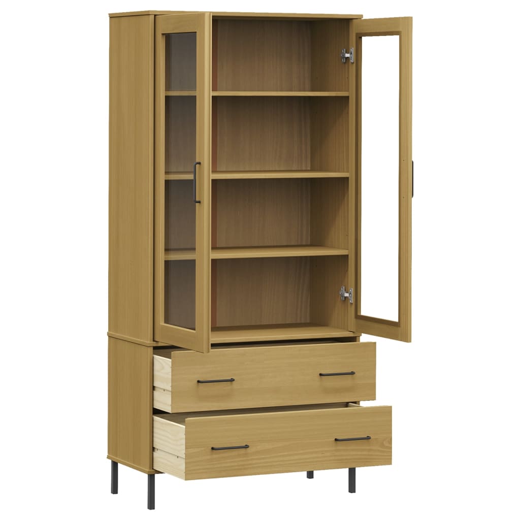OSLO Bookshelf with Metal Legs Brown 85 x 35 x 172.5 cm Solid Wood