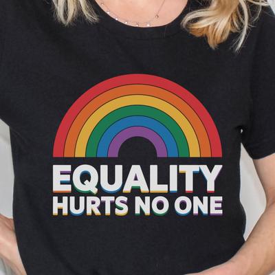 Pride Tee - Equality Hurts No One, Unisex T-Shirt, LGBTQ+ Shirt, Rainbow Clothing, Supporter Gift, Pride Parade Apparel