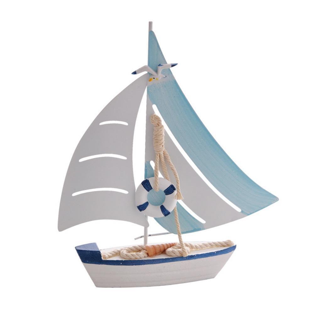 Iron Craft Sailing Model Ocean Style Woode Base Desktop Boat Ornament Mediterranean Mediterranean Sailboat Ornament Home Decor