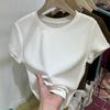 Women's 2023 Summer Korean Style Slim Fit Solid Color Round Neck T-Shirt