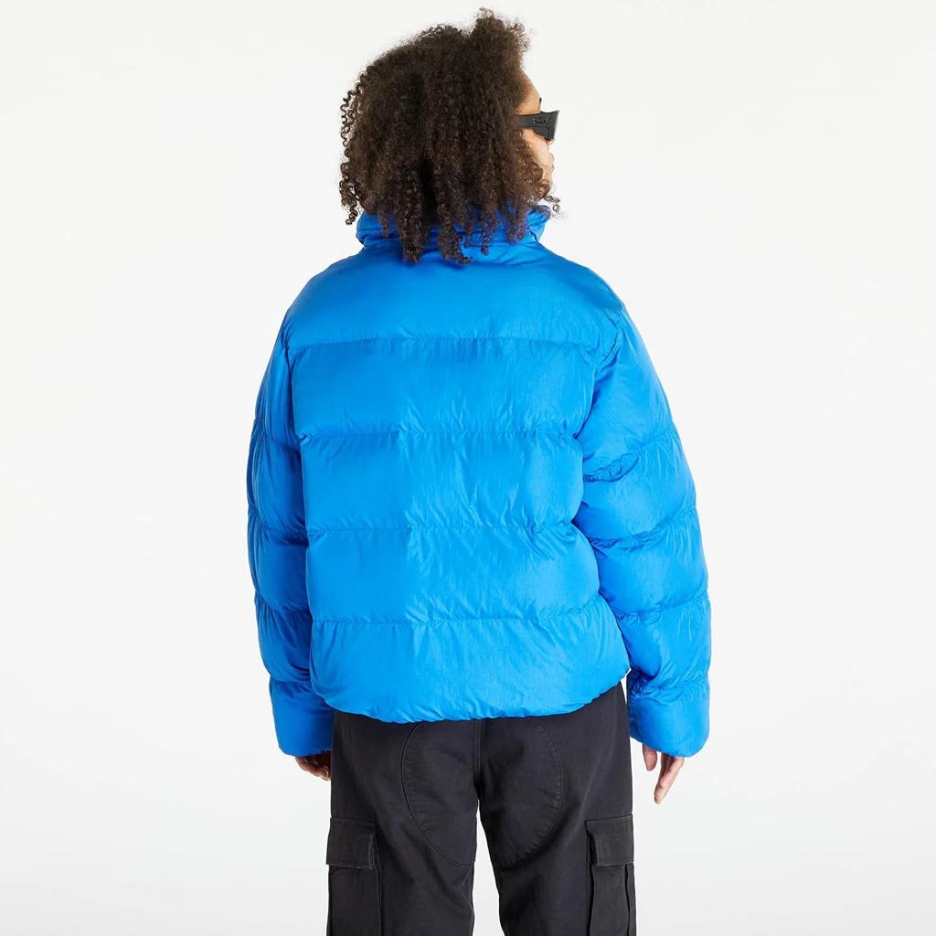 adidas Короткая веганская куртка-пуховик Originals с воротником-стойкой и однотонным логотипом, женская верхняя одежда синего цвета IJ8234