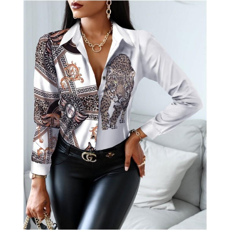 Women's Autumn Long Sleeved V-neck Color Blocked Retro Style Shirt, Loose and Elegant Casual Top