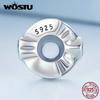 WOSTU 925 Sterling Silver Lotus Flower Beads Purple Crystal Pearl Charms Drop Pendant Fit Original Bracelet DIY Necklace Jewelry