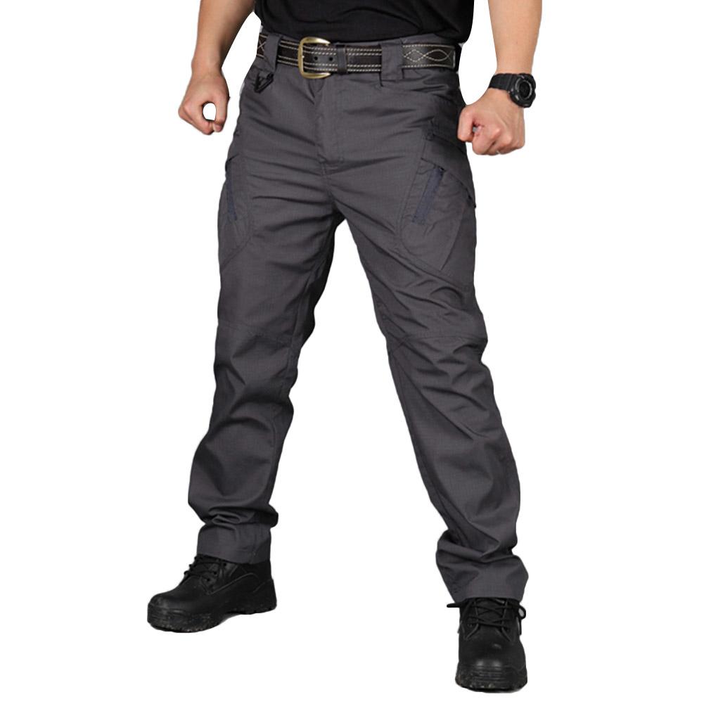 Western Cool Style Men Zip Sports Solid Color Outdoors Tactical Pockets Cargo Pants Work Trousers