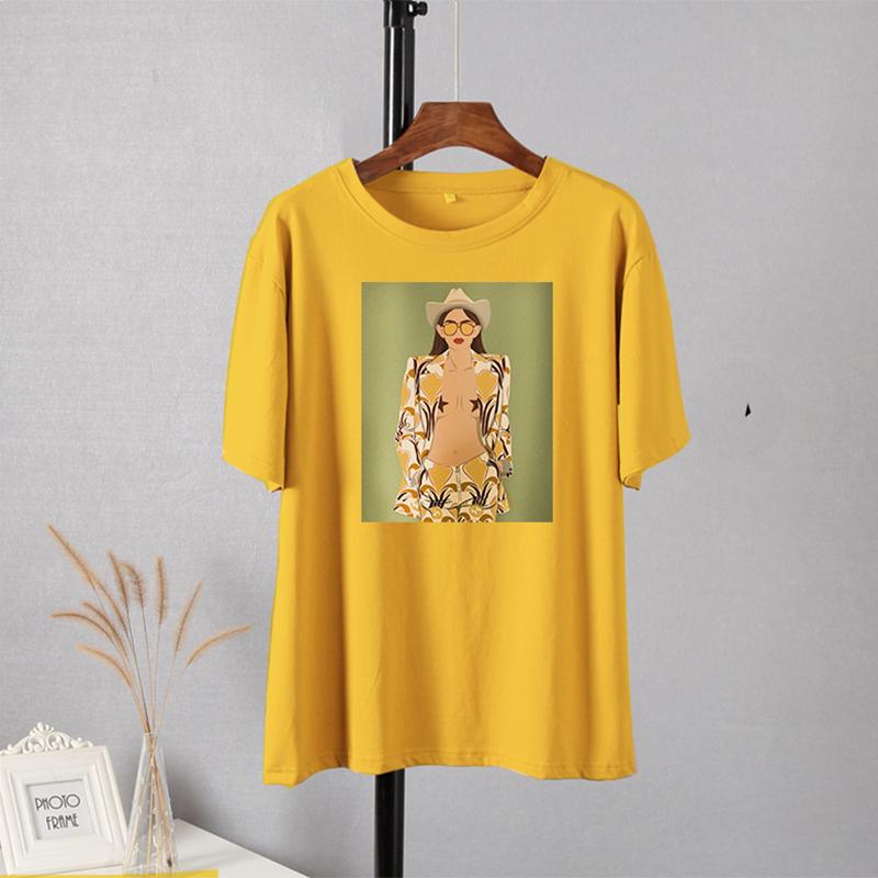 Женские футболки Hirsionsan High Street с графическим рисунком, летние мягкие футболки с круглым вырезом и короткими рукавами, 2023, повседневные свободные хлопковые базовые женские топы