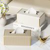 Elegant Nordic Style Faux Leather Tissue Box Cover with Italian Stripes Rectangular Design In White Golden for Living Room, Dining Area,Bathroom Decor