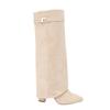 New Pointed Straight Leg Boots Women Knee Length Folding Boots with Metal Buckles Fashionable Mid Leg Boots In Multiple Colors
