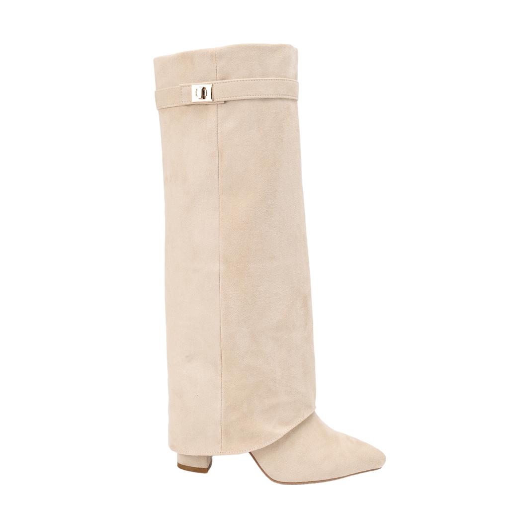 New Pointed Straight Leg Boots Women Knee Length Folding Boots with Metal Buckles Fashionable Mid Leg Boots In Multiple Colors
