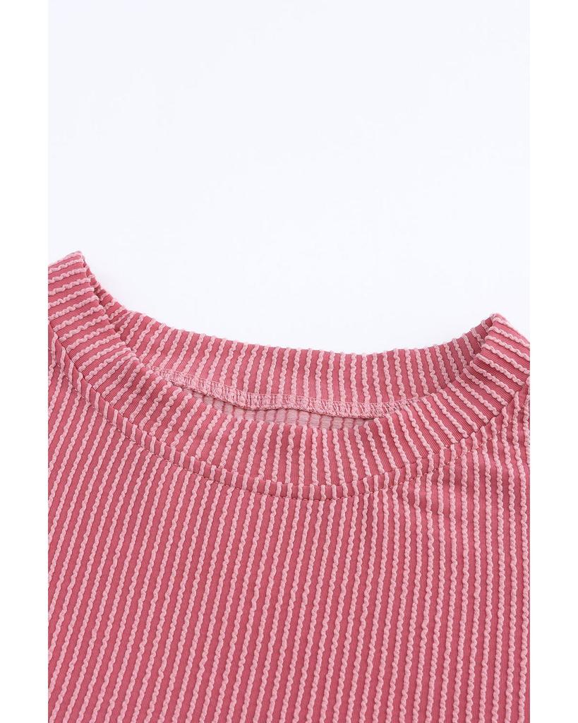 Azura Exchange Розовый цветной блок длинный рукав ребристый свободный топ